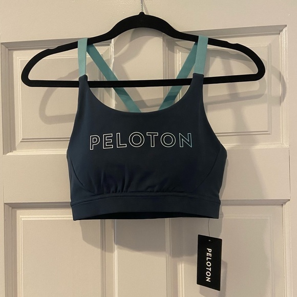 NWT Peloton Blue Colorblock Mesh Crisscross Back Logo Sports Bra Size Small - Picture 5 of 7